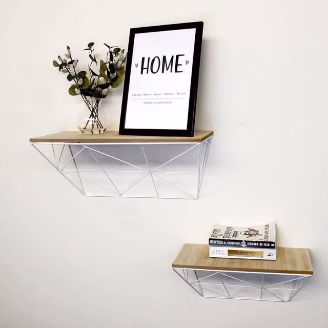 Marco Paul Set of 2 White Geometric Abstract Wooden Floating Wall Shelves – 1