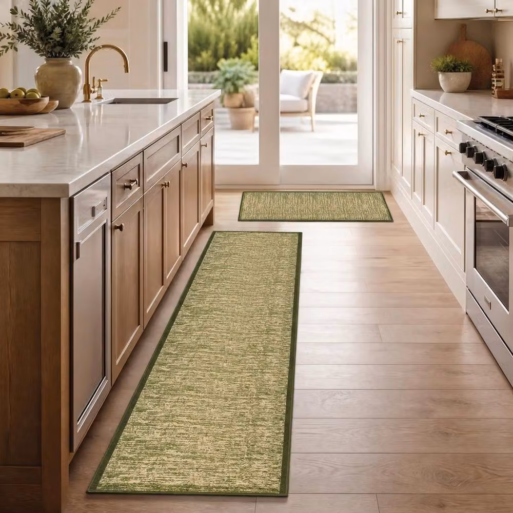 Bravich LTD Mottled Blend Green Hallway Runner Rug, Non-Slip Low Pile Polypropylene Carpet, W: 66 cm x L: 183 cm – 2