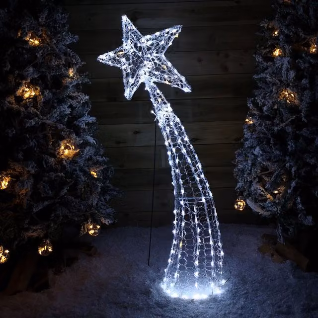 Samuel Alexander 1.2m Light Up Soft Acrylic 2D Shooting Star Christmas Decoration with 200 LEDs in White and Warm White, Black