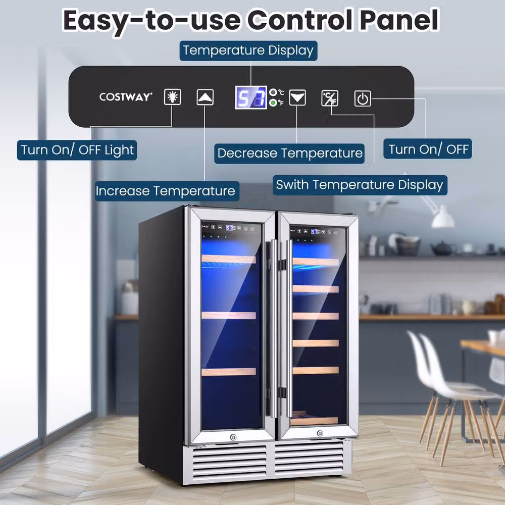 Costway 2-in-1 Multicolour Wine and Beverage Refrigerator with Dual Zone Cooling and Safety Lock – 5