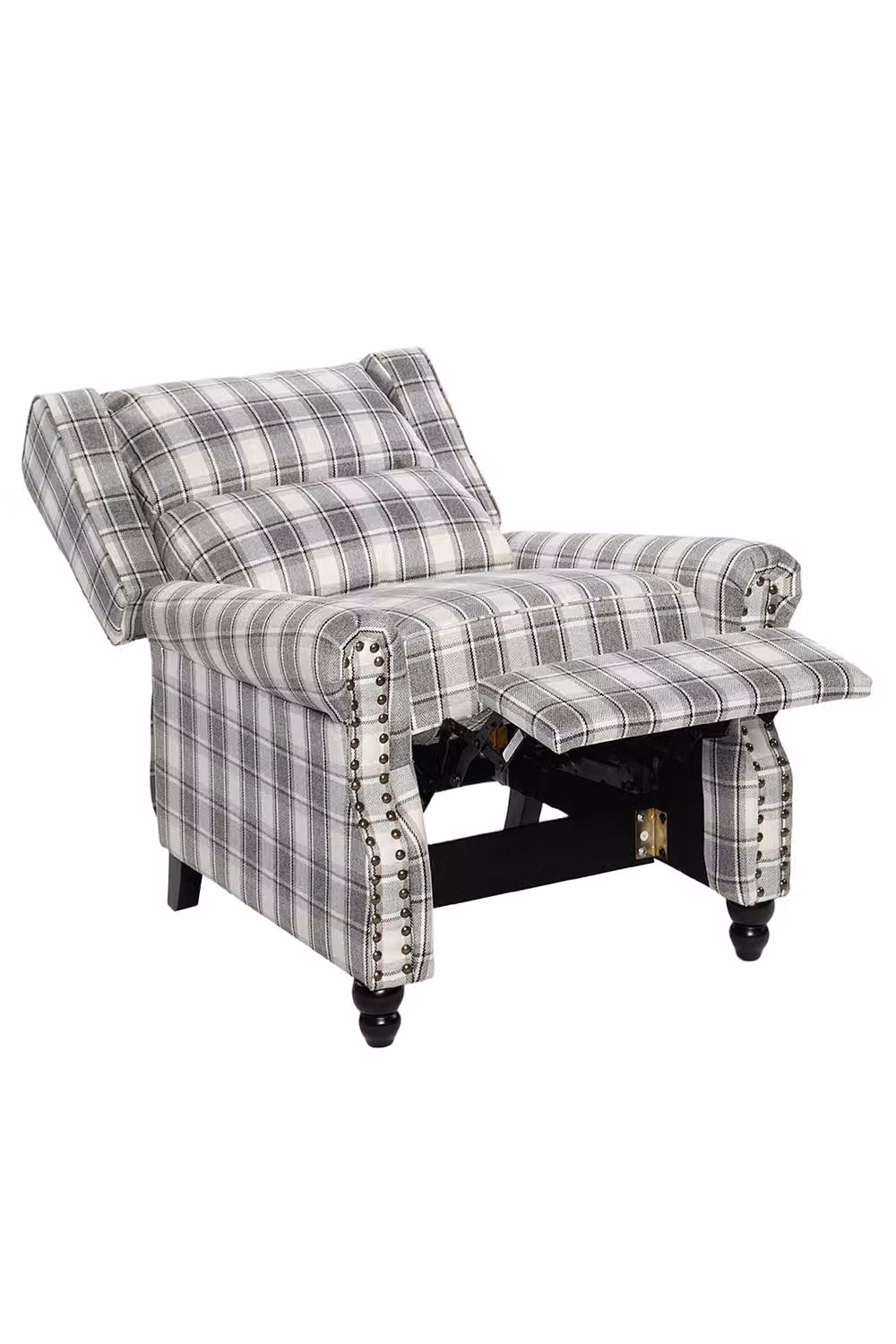 Living and Home Elegant Wingback Recliner Armchair in Grey Fabric – 3