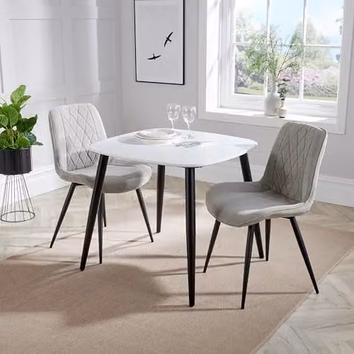 Core Products Aspen Set of 2 Grey Cord Fabric Diamond Stitch Dining Chairs – 2