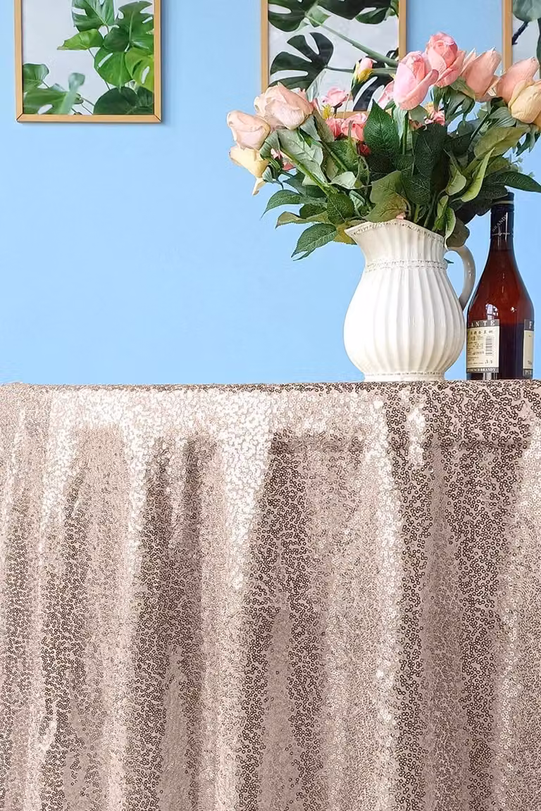 Neel Blue 70 Inch Round Rose Gold Sequin Tablecloth