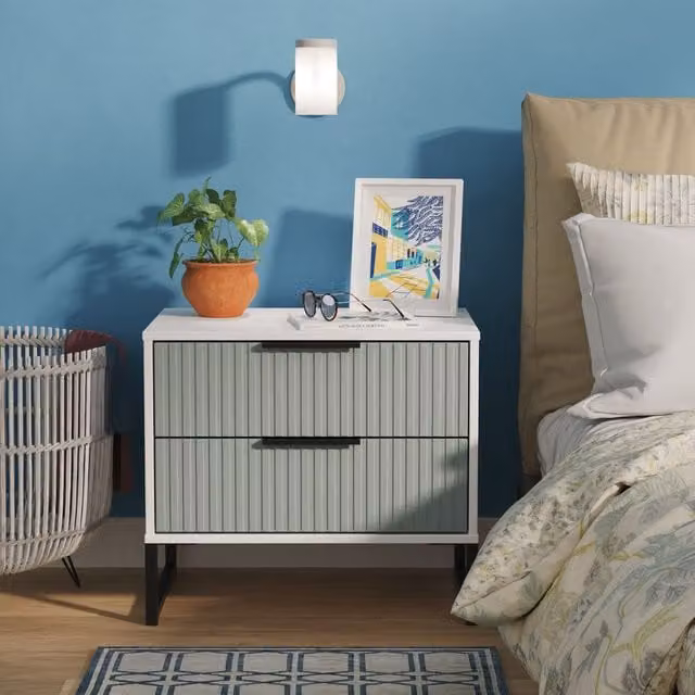 Ready Assembled 2 U Menai 2 Drawer Side Table in Duck Egg Blue