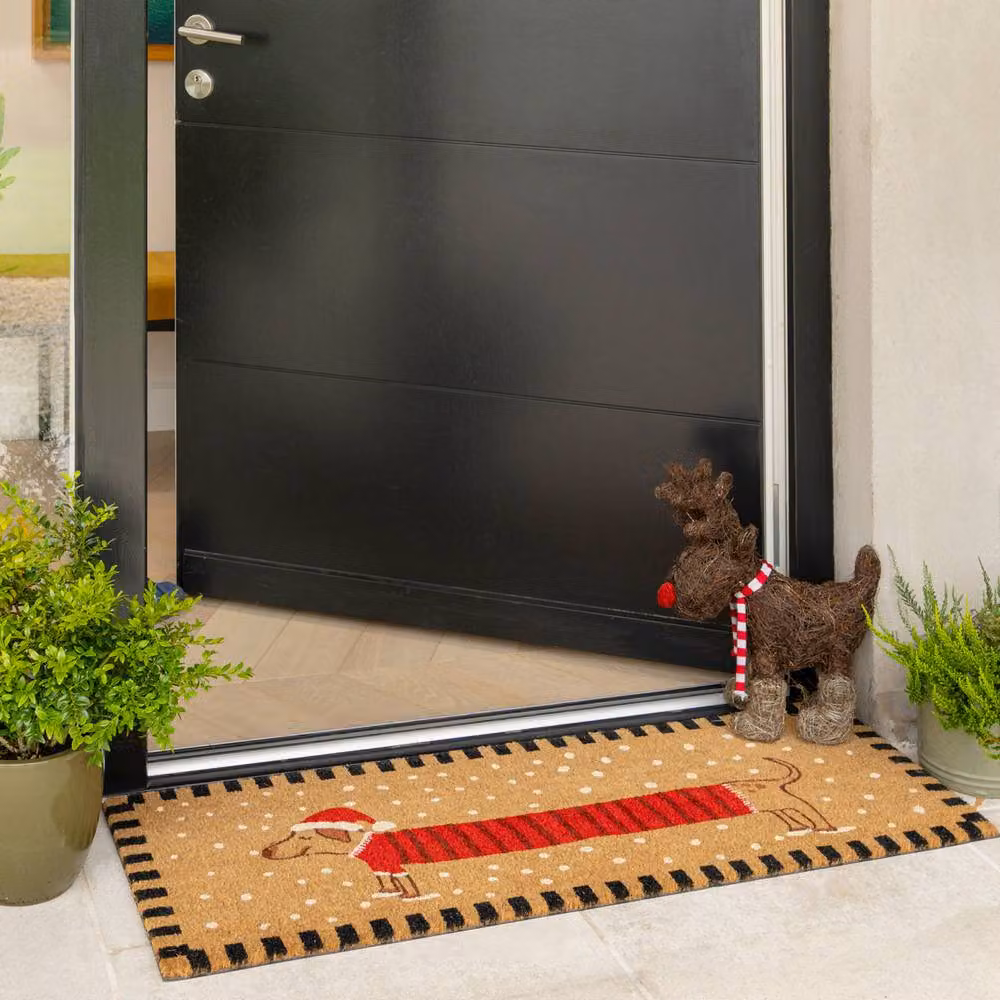 Kukoon Steven Christmas Decor Natural Coir Front Door Mat, Beige and Multicolour, W: 45 cm, L: 120 cm – 2