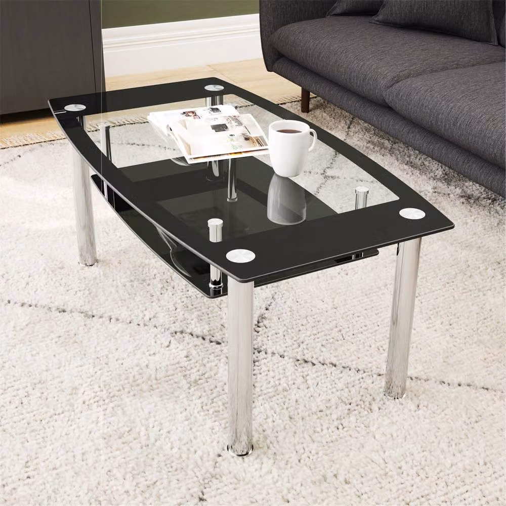 AVF Black Glossy Rectangular Glass Coffee Table W: 110 cm, D: 60 cm – 3