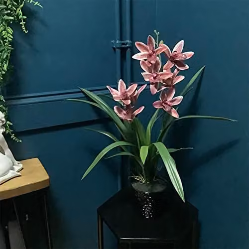 Leaf Dark Pink Artificial Orchid in Ceramic Planter, Height: 50 cm