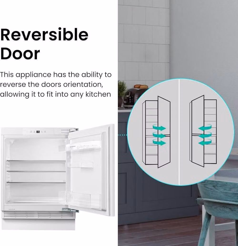 Teknix BITHUL4 Under Counter Fridge in White with Reversible Door and E Energy Rating – 2