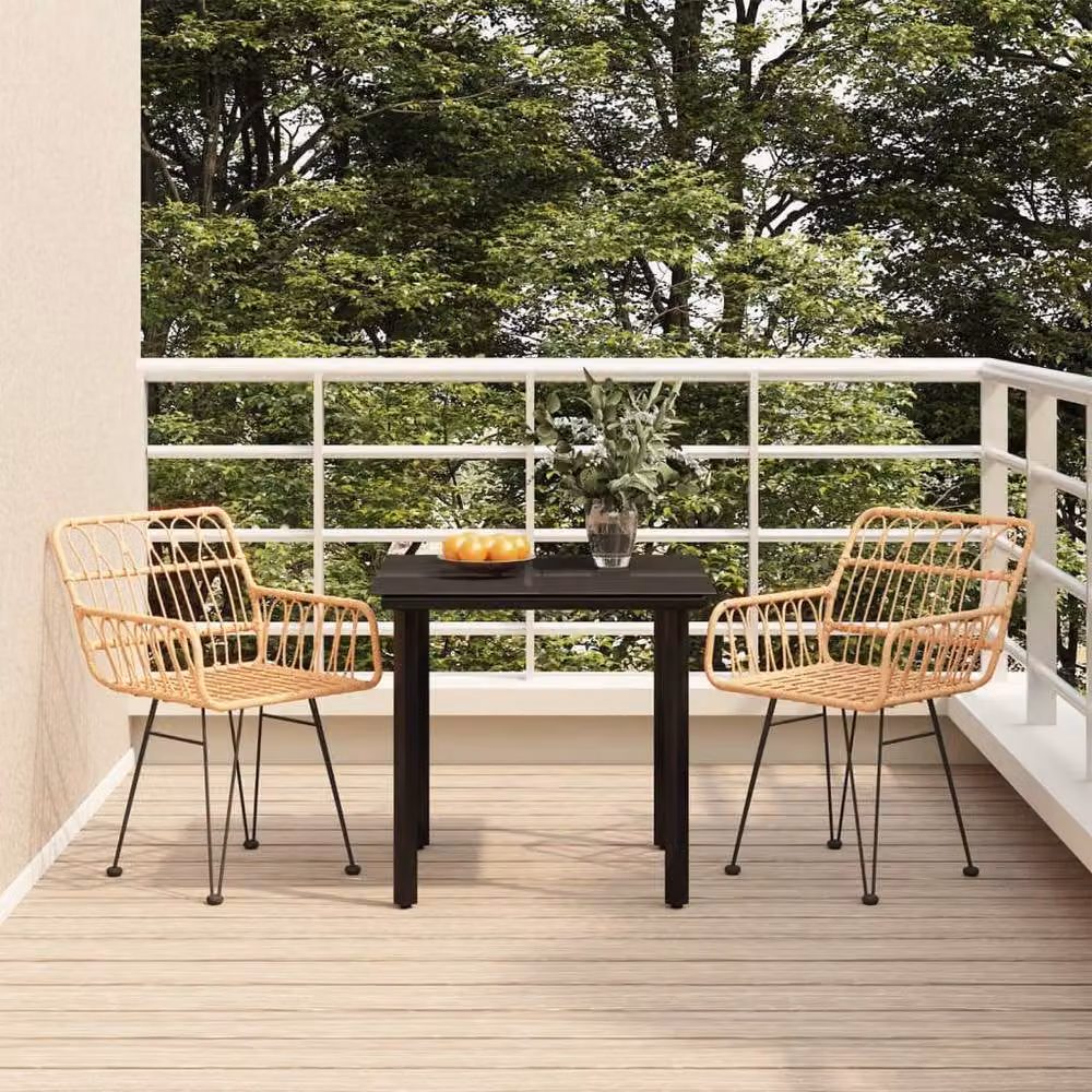 Berkfield Home 3 Piece Poly Rattan Garden Dining Set in Light Brown – 2