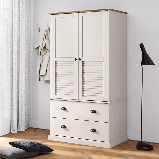 Berkfield Home VIGO White Wardrobe in Solid Pine with Integrated Drawers, W/D/H: 90 x 55 x 176 cm – 1