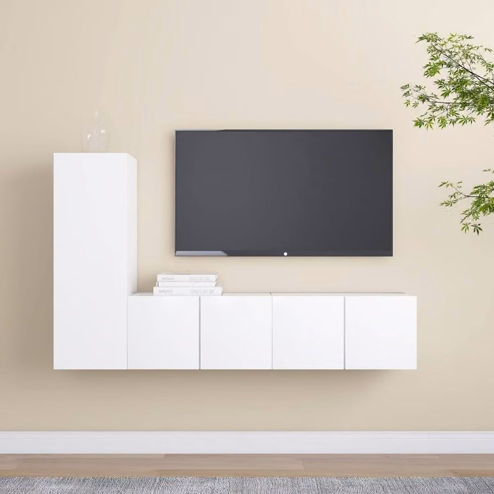 Berkfield Home Practical 3 Piece White MDF TV Cabinet Set W/D/H: 90 x 30 x 30.5 cm – 1