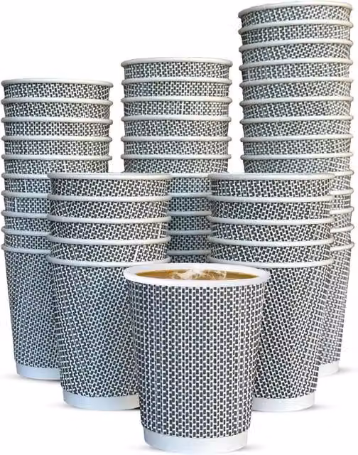 MANTRARAJ 50 Pack Black 3-Ply Disposable Paper Coffee Cups, 8oz – 1