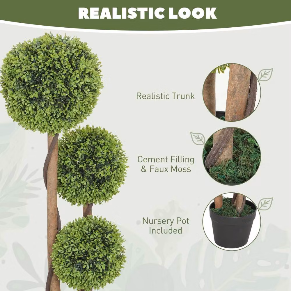 Wyld Haus Set of 2 Artificial Green Boxwood Ball Topiary Trees in Round Concrete Pots – 4