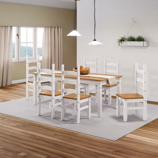 Mercers Furniture Corona White Pine Dining Table and 6 Chairs Set