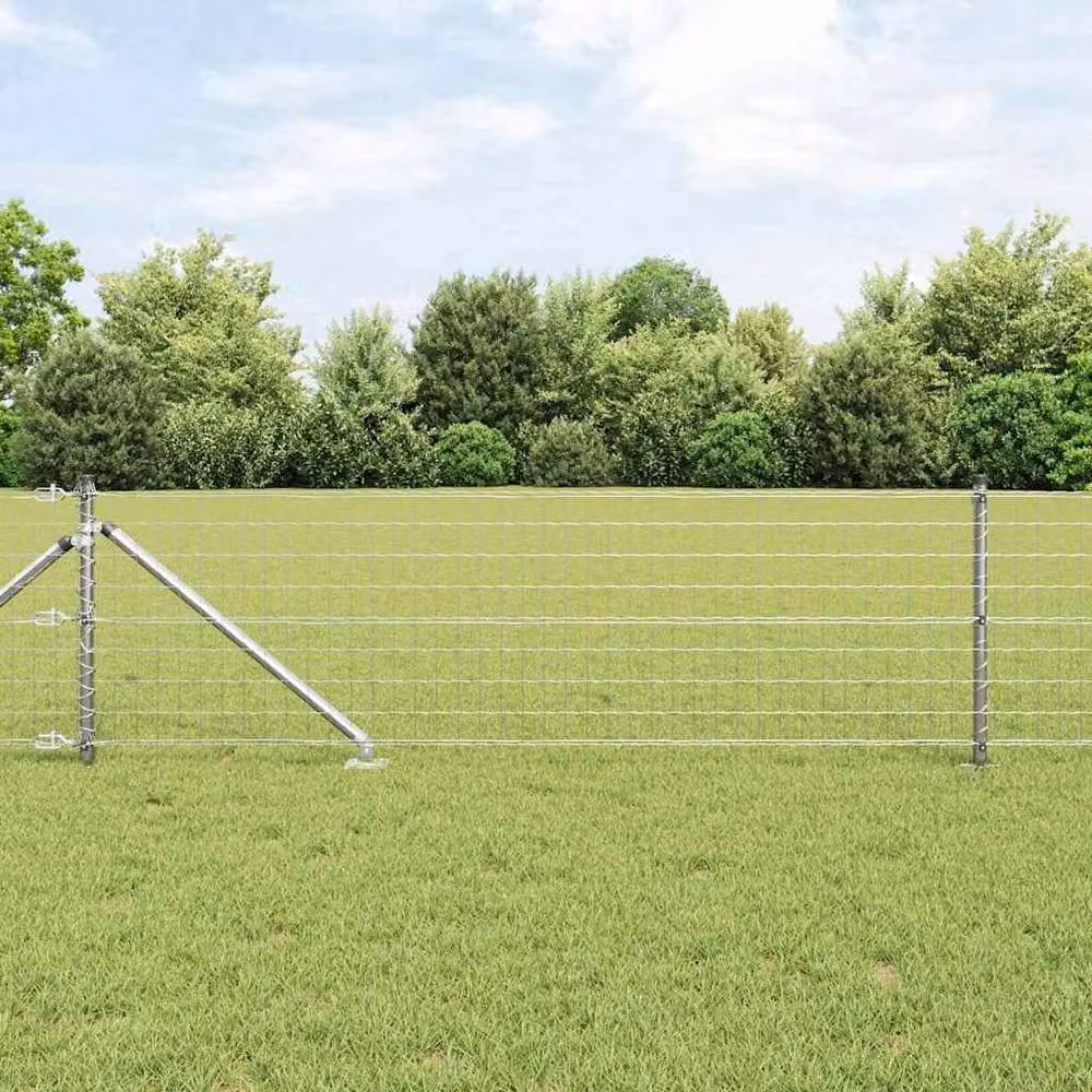 Berkfield Home Euro Fence Galvanised Steel with 13 Spike Posts, Silver, W: 25 m, H: 0.6 m – 2