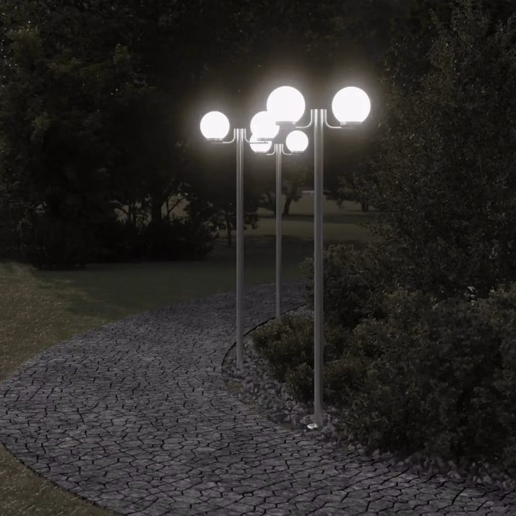 Berkfield Home Set of 3 Silver Stainless Steel Outdoor Floor Lamps, Height: 215 cm – 2