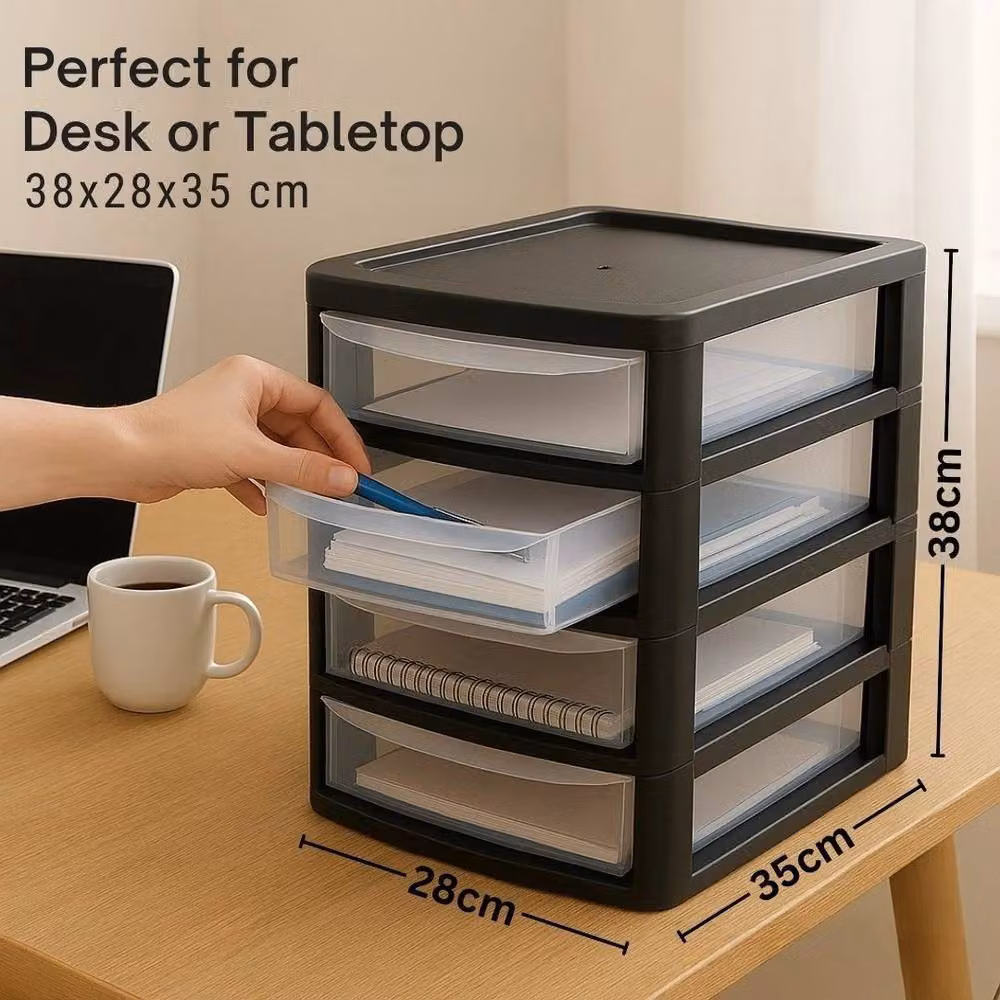 Kelvenix A4 4 Drawer Plastic Storage Unit in Black, W: 35.0 cm, D: 38.0 cm, H: 28.0 cm – 2