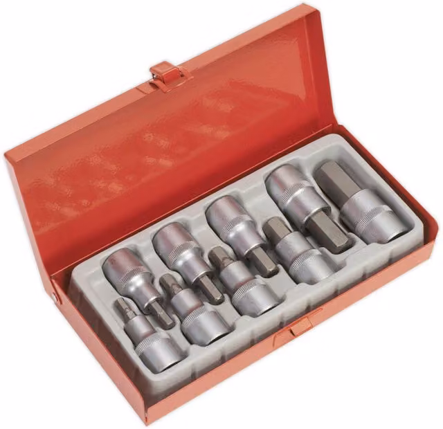 Loops 9 Pack Ball-End Hex Socket Bit Set, 1/2 Inch Square Drive, Multicolour