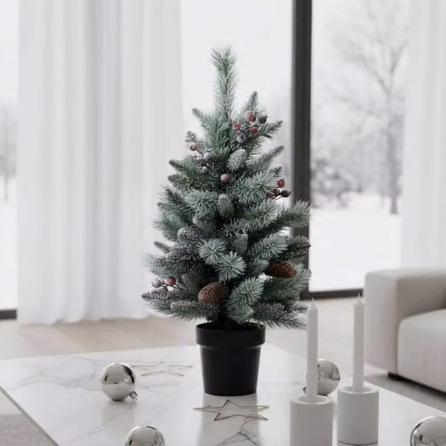 Garden Greatness Snowy Berry Pinecone Potted Tabletop Christmas Tree in Green and Red, Height: 76.2 cm