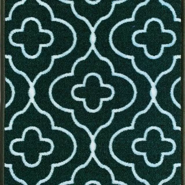 Desire Rugs Machine Washable Quatrefoil Design Anti Slip Doormat Runner in Green, W: 50 cm x L: 80 cm