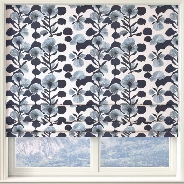 Linda Barker Evergreen Floral Woven Blackout Roman Blind in Blue