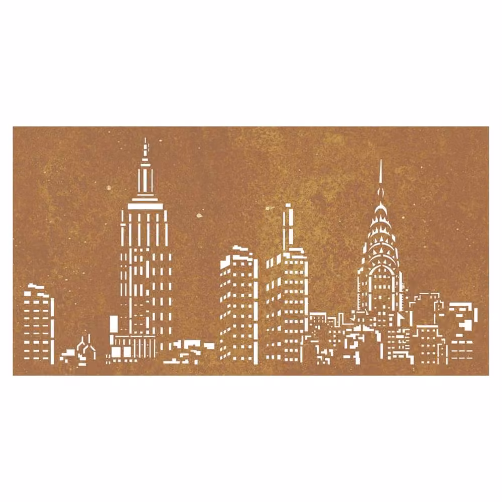 Berkfield Home Garden Brown Corten Steel Skyline City Wall Decoration, W: 105 cm, H: 55 cm – 3