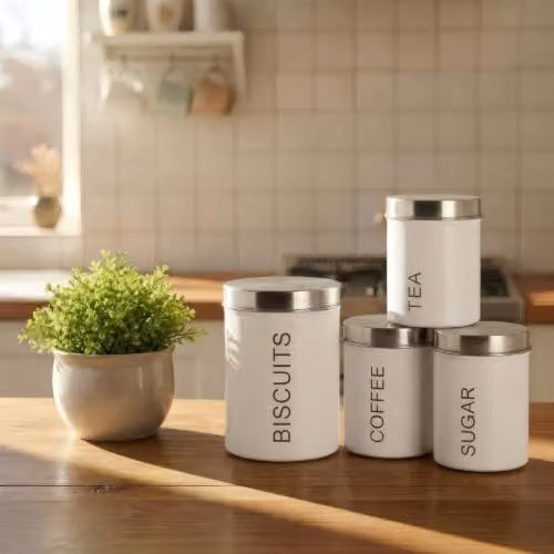 Harbour Housewares 4 Piece Metal Kitchen Canister Set in White with Airtight Lids – 2