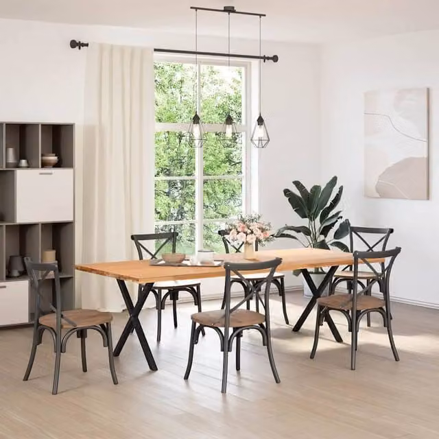 Berkfield Home X-Shaped Dining Table Legs, Set of 2, Black Matt Steel, Height: 80 cm, Adjustable to 72.5 cm