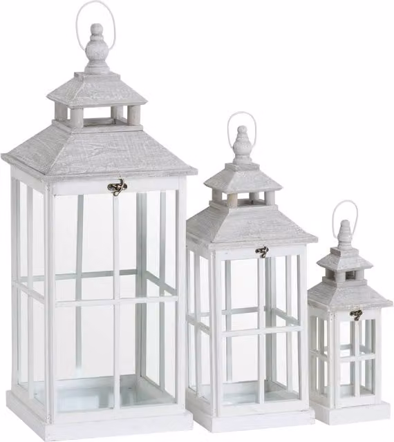 KDMK Set of 3 Window-Style Lanterns for Home Decor, White
