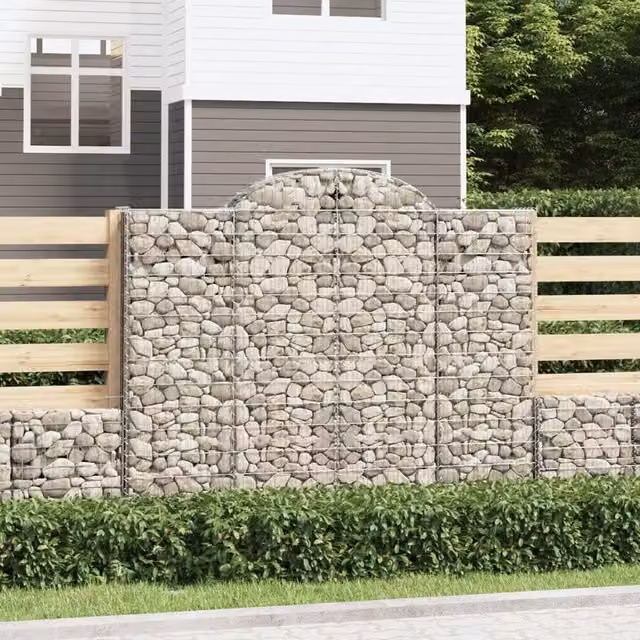 Berkfield Home Arched Gabion Baskets, 5 Piece Set, Silver Galvanised Steel, W: 200 cm, D: 50 cm, H: 160-180 cm – 1