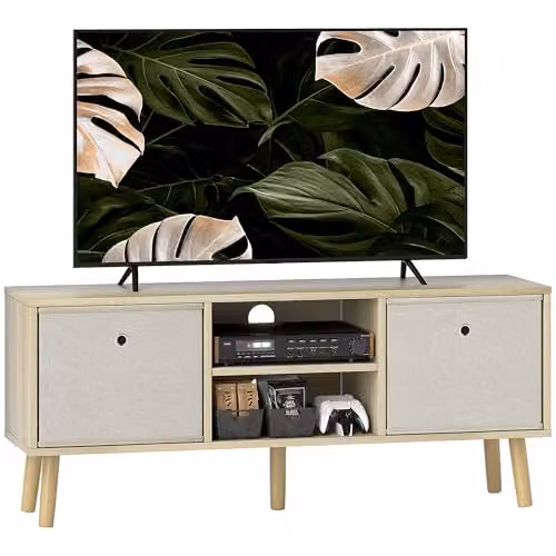 HOMCOM Modern Wood TV Cabinet Stand in Brown, W/D/H: 110 x 29 x 46.5 cm