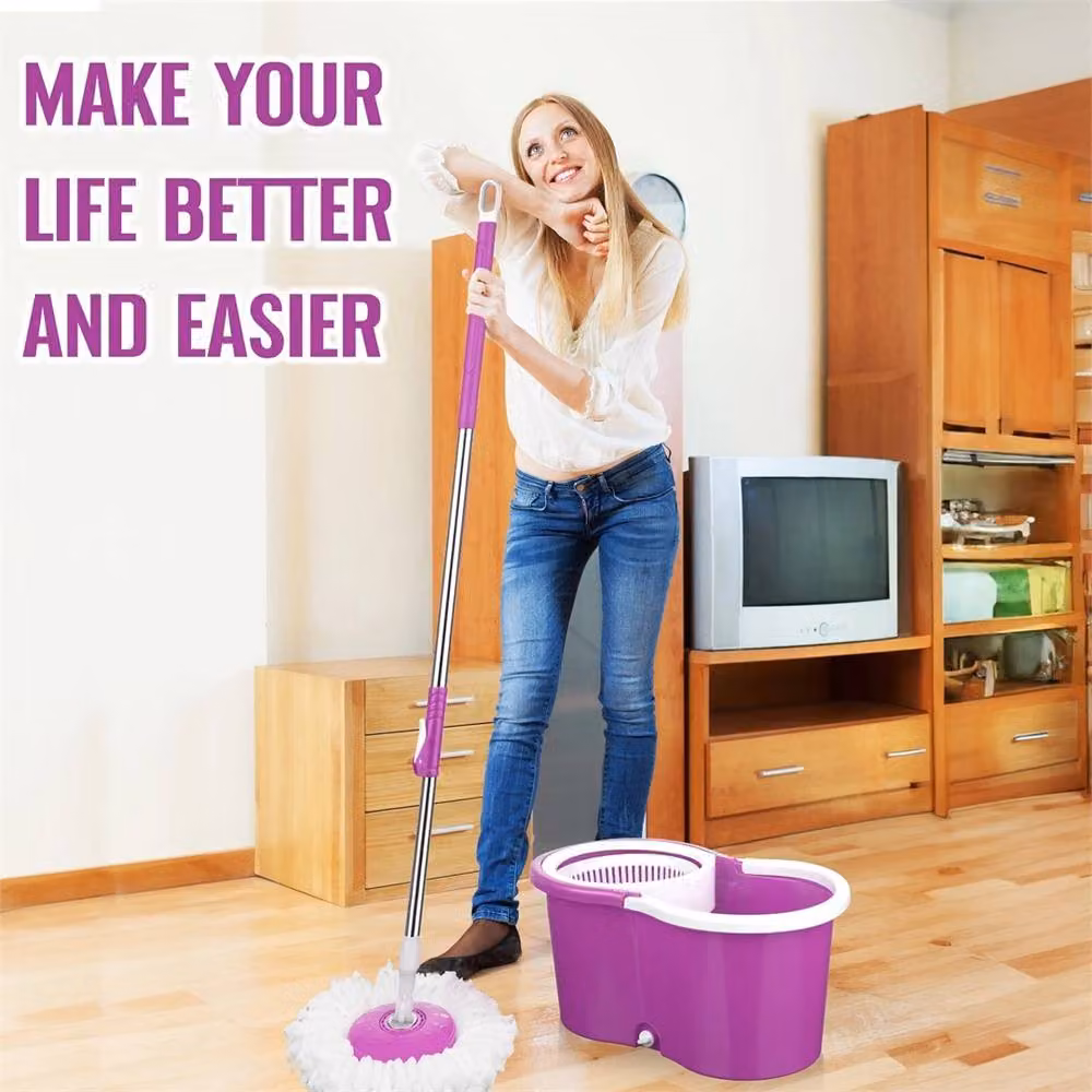 Nordara Purple 360 Degree Spin Mop and Bucket Set with Wringer and 2 Microfibre Heads – 2