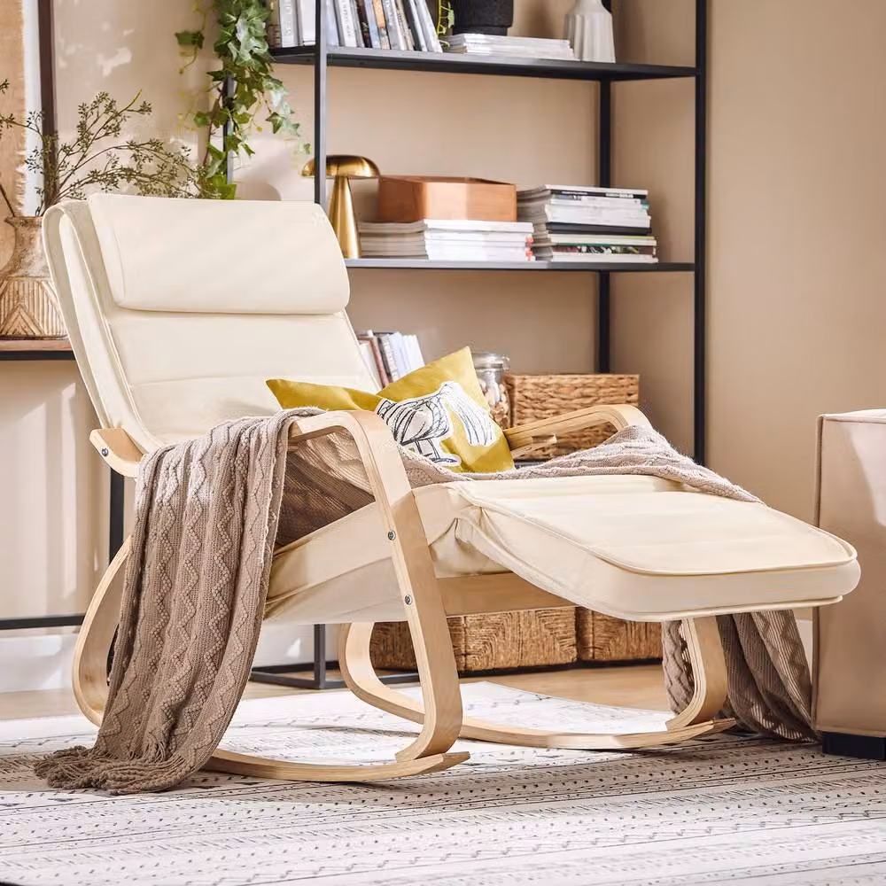 SoBuy Modern Relax Recliner Rocking Chair with Armrests in Beige – 4