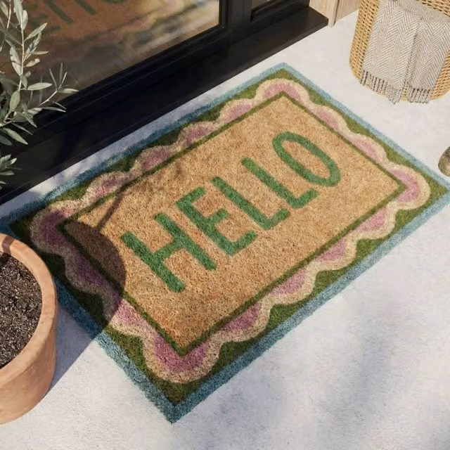 Garden Greatness Hello Scallop Printed Coir Doormat, Multicolour, W: 45 cm, D: 75 cm