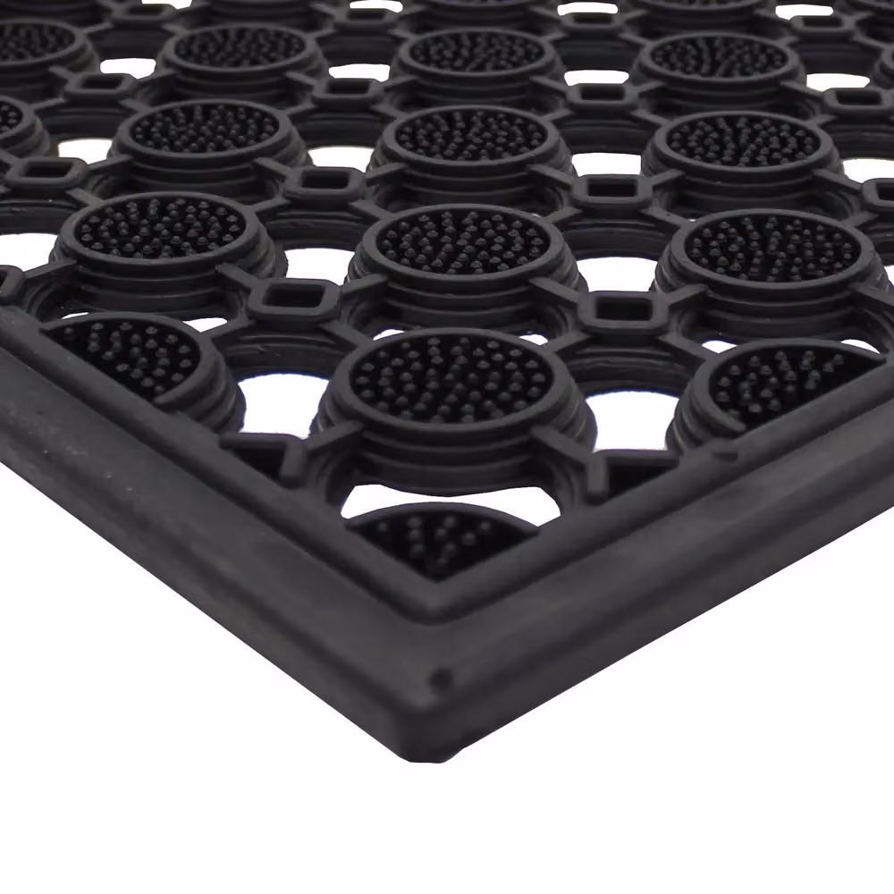JVL Black Rubber Elipse Circles Design Doormat, W: 70 cm, D: 40 cm – 3