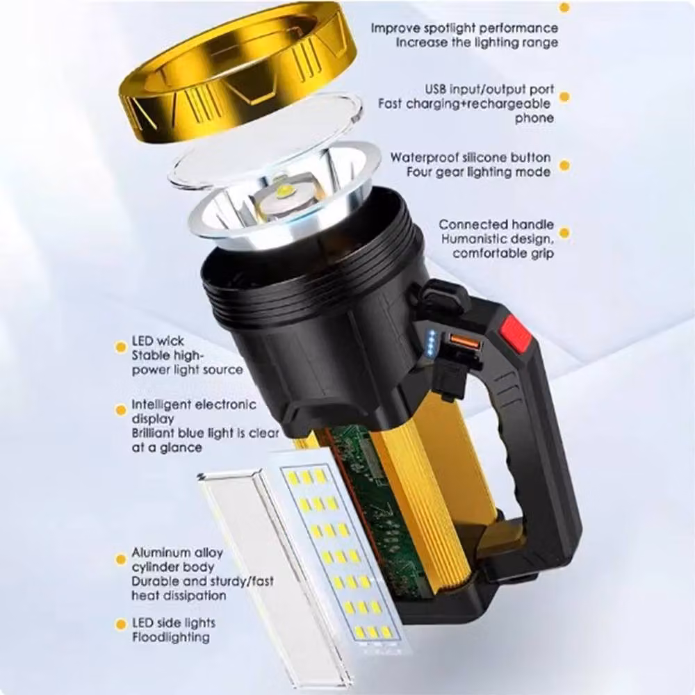 Hinsinc Super Bright Rechargeable LED Searchlight Hand Torch in Multicolour – 5