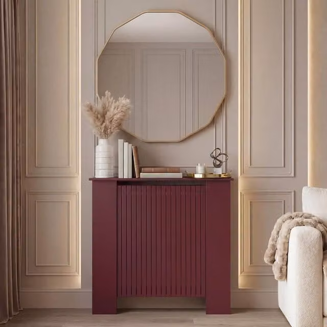 OHS Ribbed Small Radiator Cover in Dark Red Matt Engineered Wood