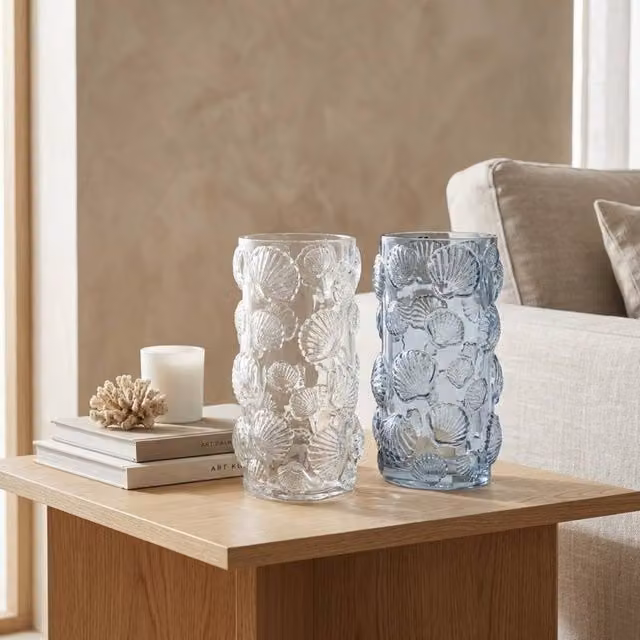 Garden Greatness Duo Embossed Glass Shell Vase in Transparent and Multicolour, H 26.5 cm x W 15 cm x D 15 cm
