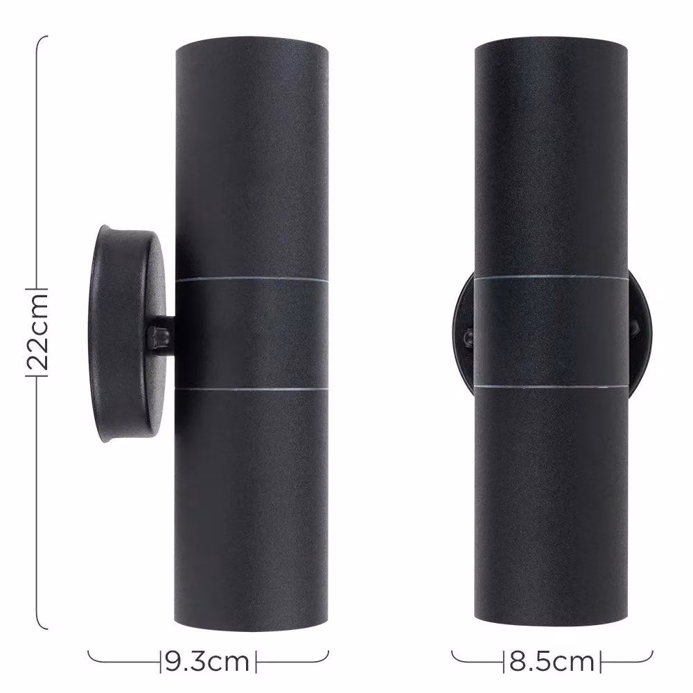 MiniSun Modern Black Stainless Steel Outdoor Up/Down LED Wall Light, IP44 Rated, Mains Wired – 6