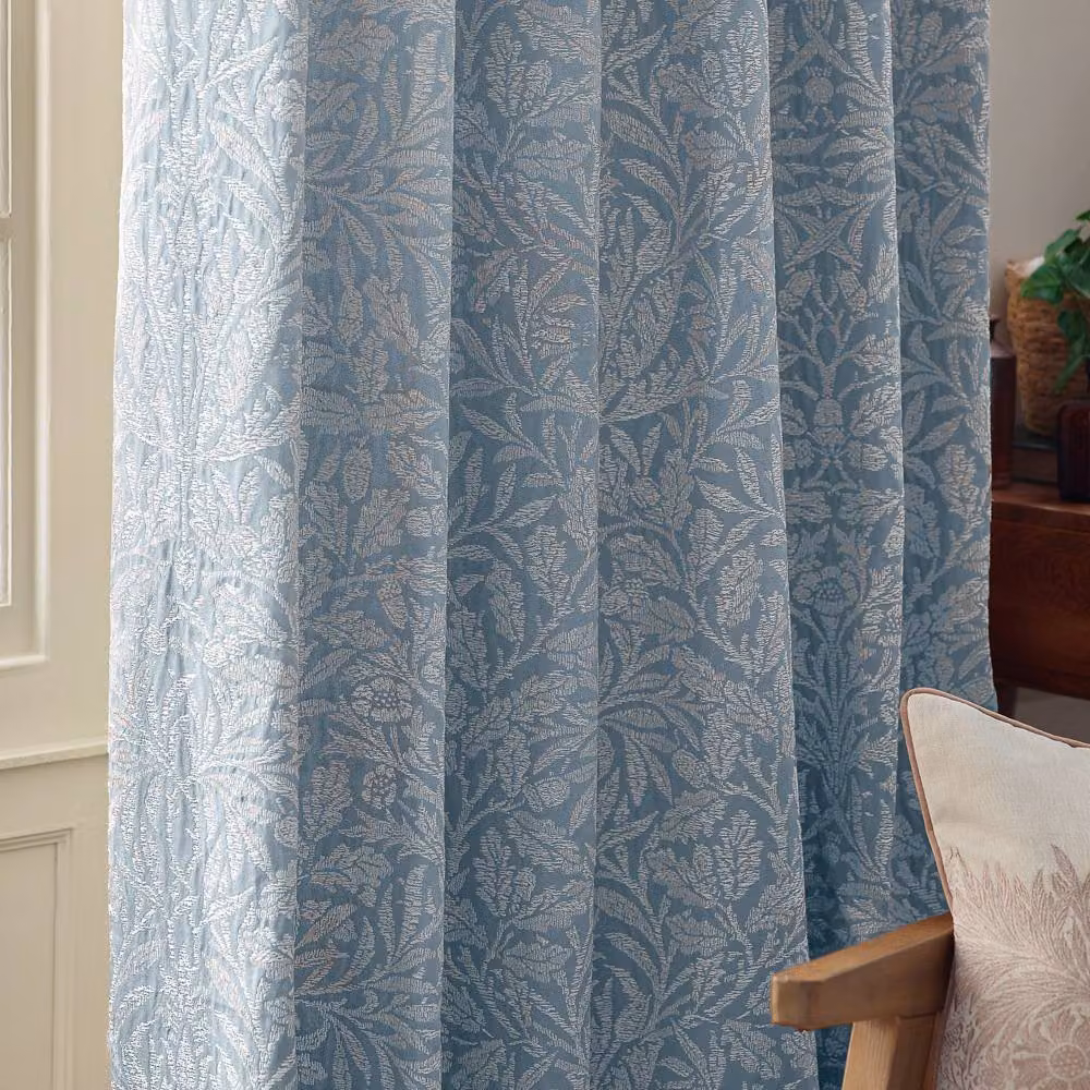 Morris & Co Acorn Tonal Matt Jacquard Pencil Pleat Curtains in Baby Blue, Width: 229 cm, Drop: 229 cm – 3