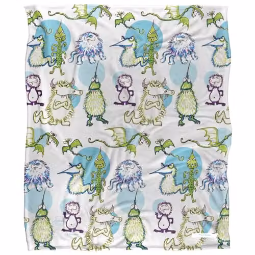 Jim Henson Monster Doodles Silky Touch Super Soft Fleece Throw Blanket, White, W/D/H: 152 x 127 cm
