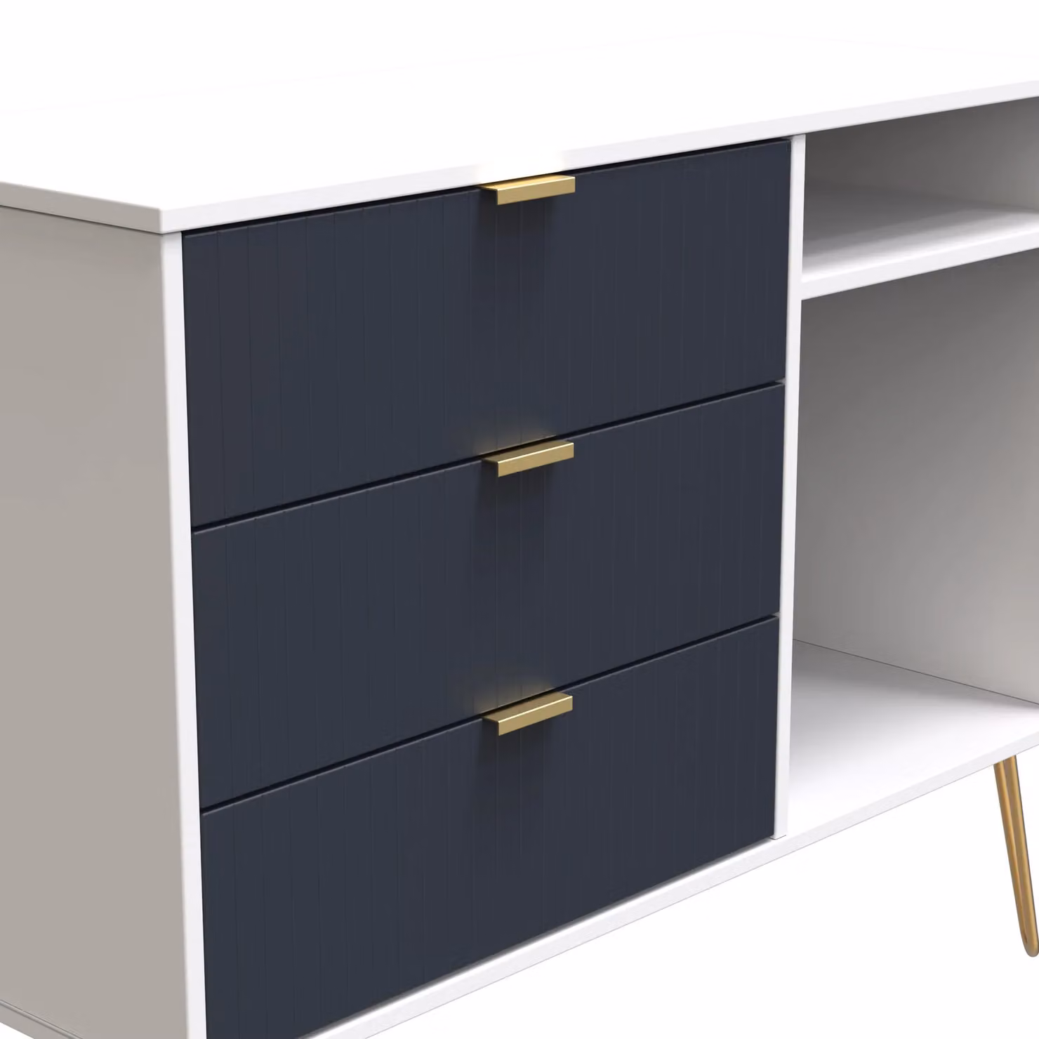 2 U Bexley 3 Drawer TV Unit in Dark Blue and Gold with Geometric Metal Details – 3