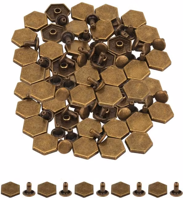 Neel Blue Bronze 12mm Hexagonal Feet Caps with 7mm Rivet Studs, 25 Pieces