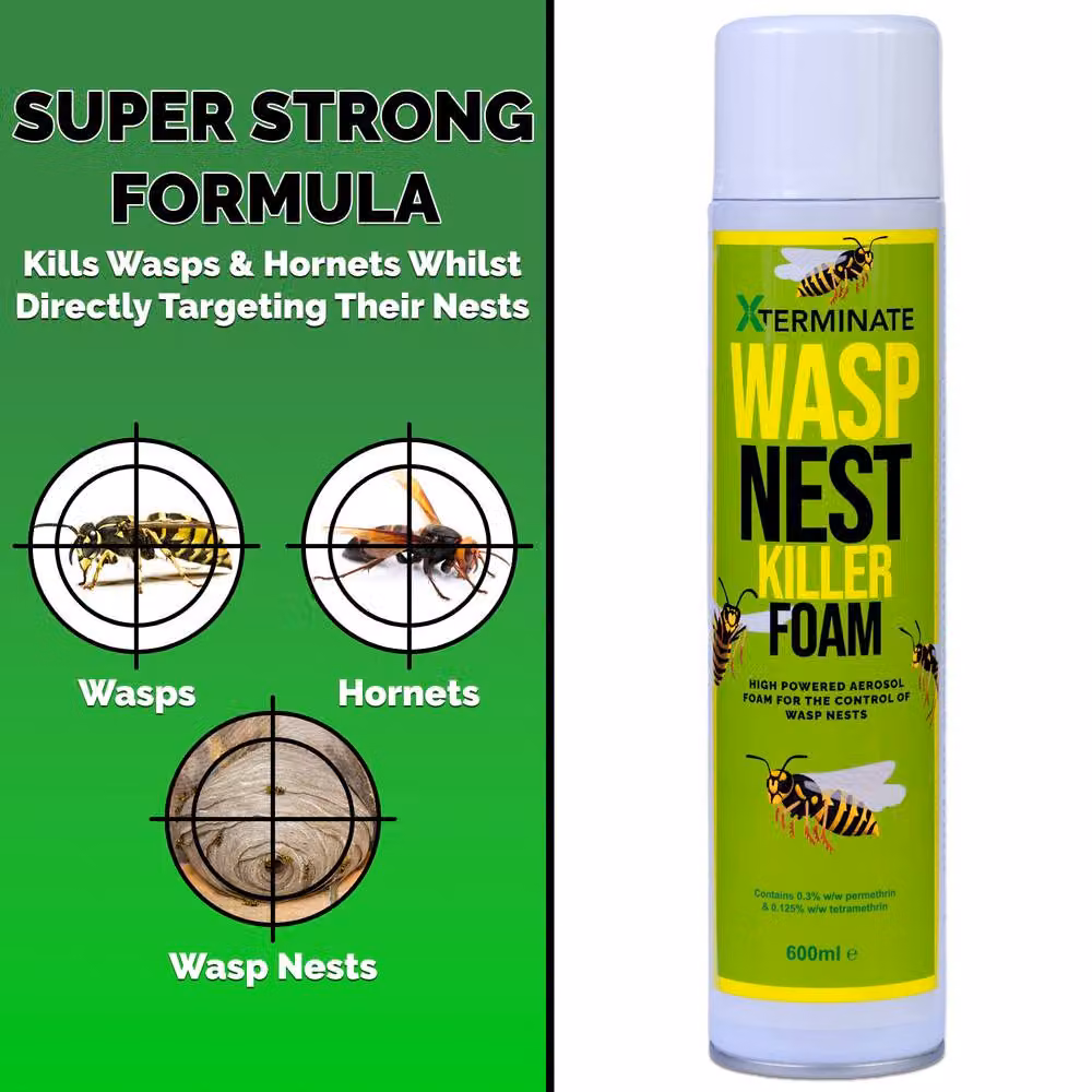 Xterminate Wasp Nest Killer Spray Foam with 5m Long Reach for Indoor and Outdoor Use, White, 1 Pack – 2