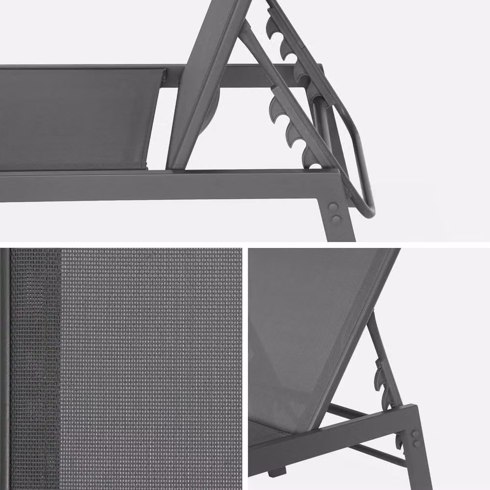 sweeek Set of 2 Multi-position Grey Textilene and Powder Coated Steel Deckchairs – 3