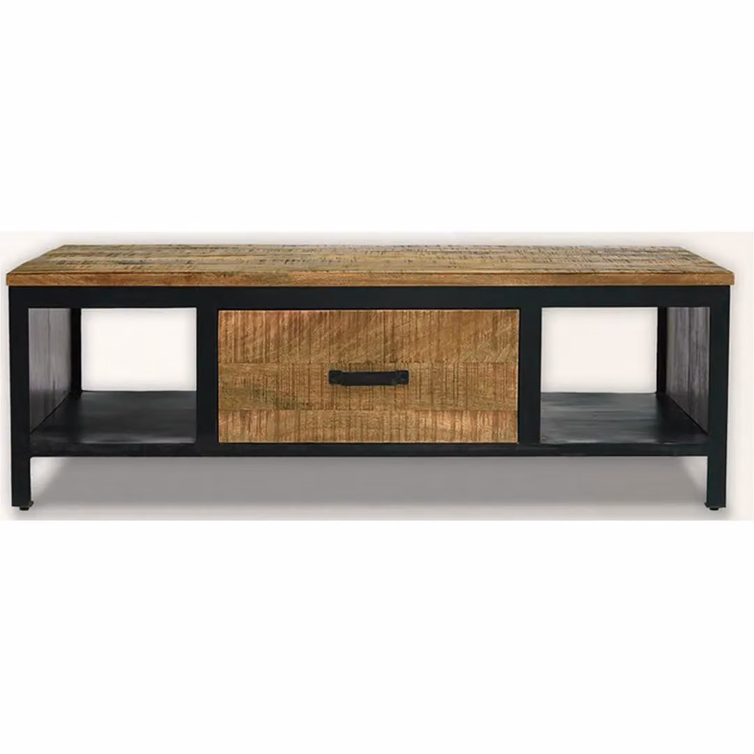 Jaipur Furniture Ltd Induse Coffee Table with 1 Drawer, Mango Wood and Iron, Brown/Black, W: 120 cm, D: 60 cm, H: 41 cm – 2