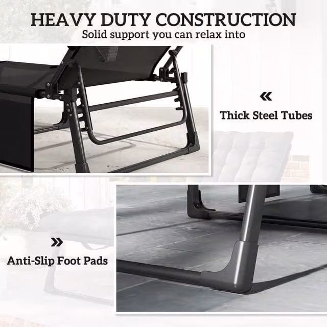 Outsunny Oversized Folding Sun Loungers for Adults in Dark Grey