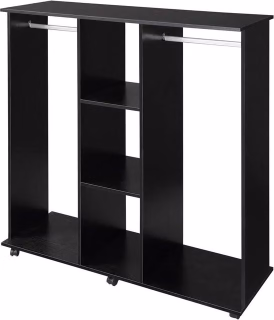 KORVIXA Mobile Double Open Wardrobe with Clothes Hanging Rail in Black, W/D/H: 100 x 100 x 100 cm