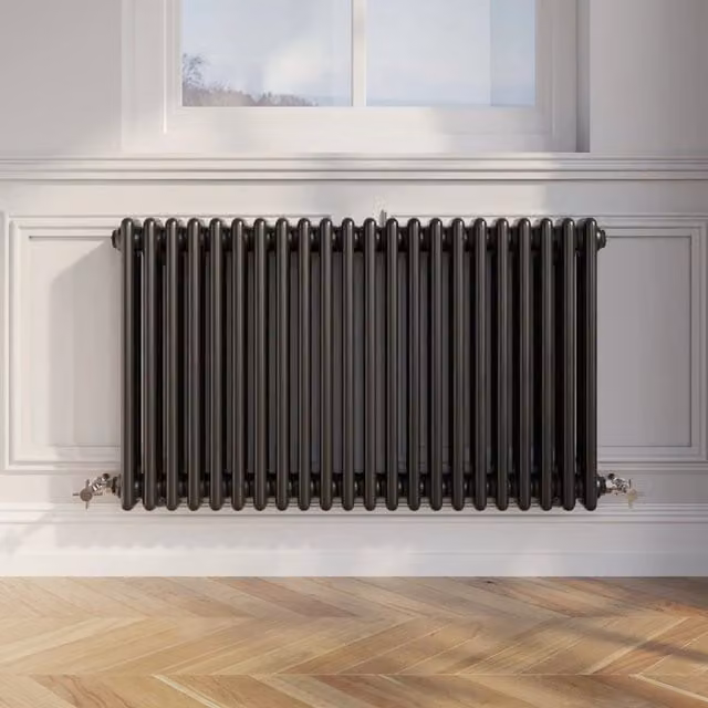 Temprazo Black Steel Wall Mounted Column Radiator, H: 42.5 cm, W: 30.0 cm