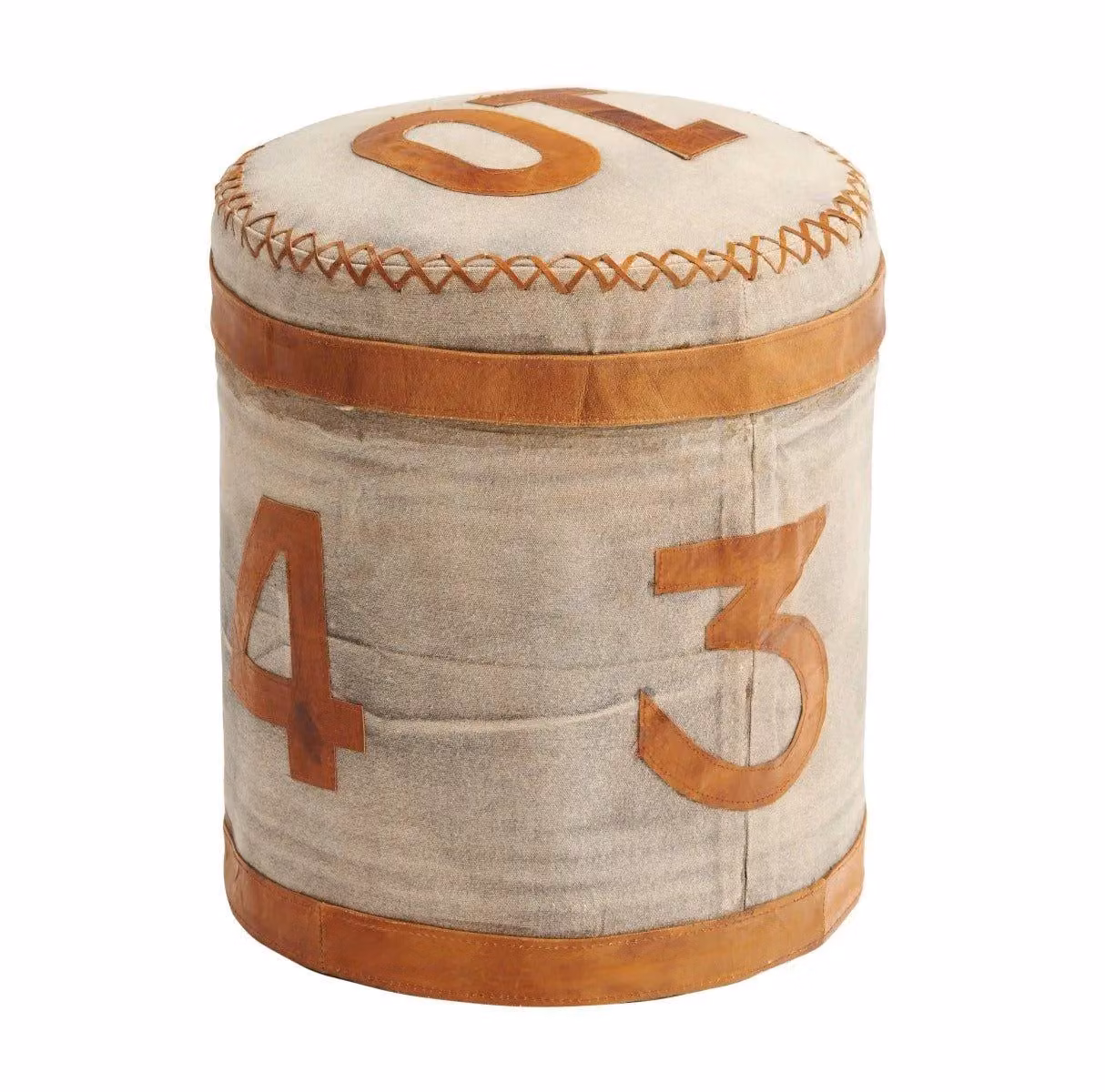 IH Design Retro Stool in Light Sand Canvas and Leather – 2